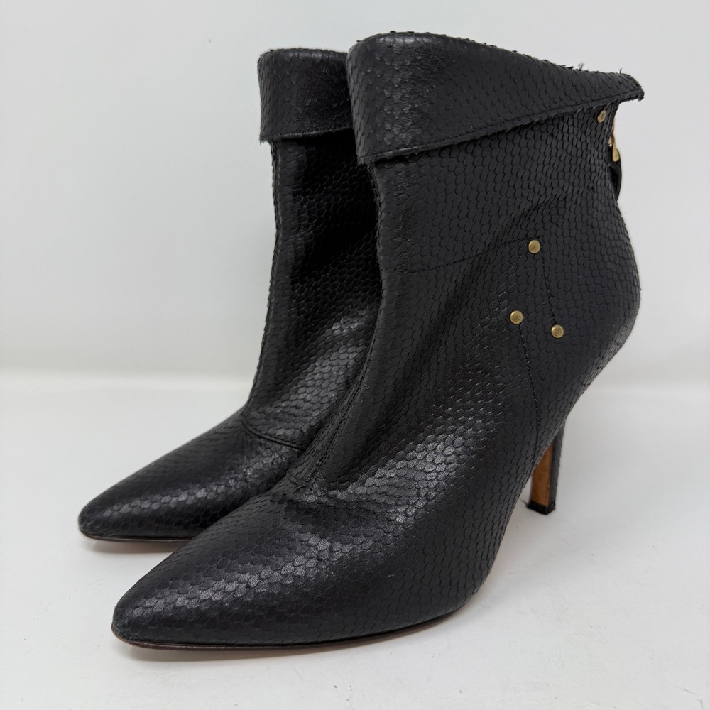 Jerome Dreyfuss Black Leather Scale Booties High Heel Ankle Boots Size 3 UK 6 US